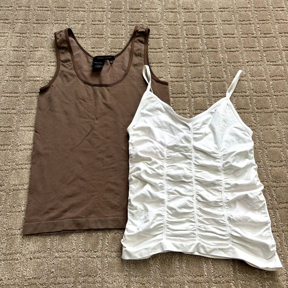 BCBGMAXAZRIA Y2K VTG Cami Tanks (Set of 2) Brown White Ruched One Size READ